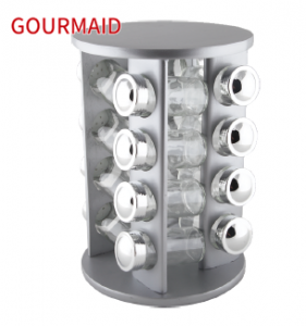 stainless steel rotating spice rack and jars