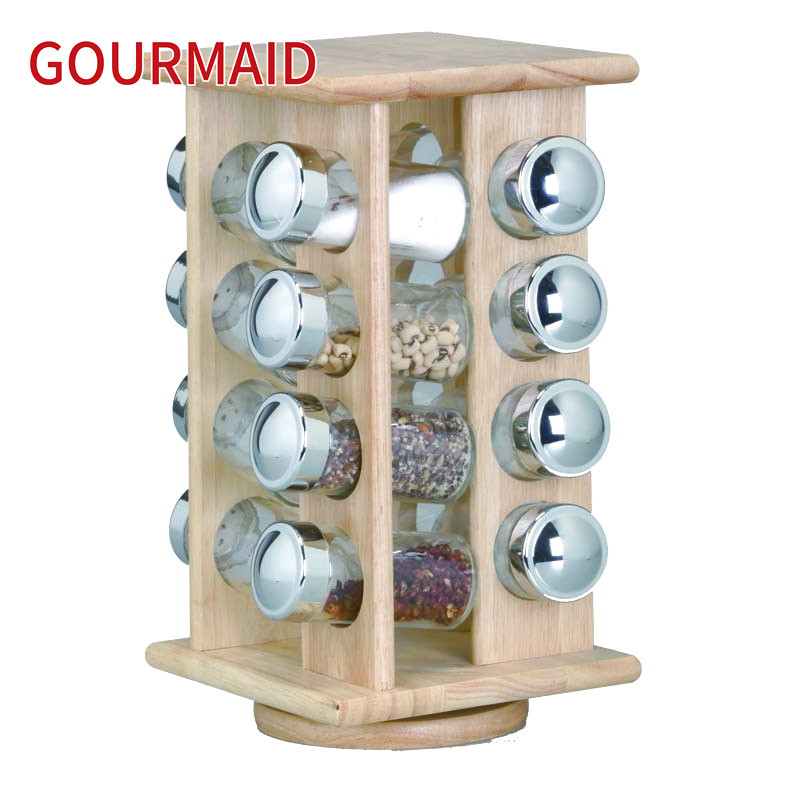 Good Wholesale Vendors Gold Leaf Shaped Wire Fruit Bowl - 16 jars wooden rotating spice rack – Light Houseware