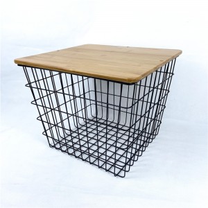 Metal Basket Side Table with Bamboo Lid