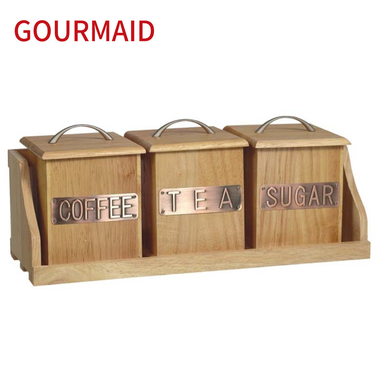 OEM Customized End Grain Acacia Wood Cutting Board - rubber wood canister set 3pcs and rack  – Light Houseware