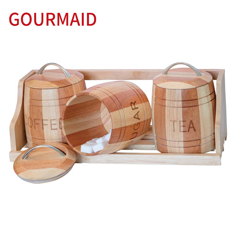 Hot-selling Wooden Cheese Keeper And Dome - rubber wood canisters and stand  – Light Houseware