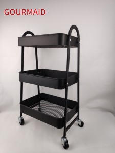 Black Metal 3 Tier Utility Trolley