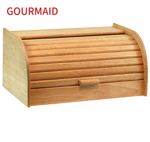 Wooden Bread Bin na may Roll Top Lid