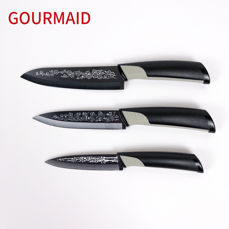 Manufacturer of Wood Cheese Board And Dome Lid - 3pcs kitchen black ceramic knife set – Light Houseware