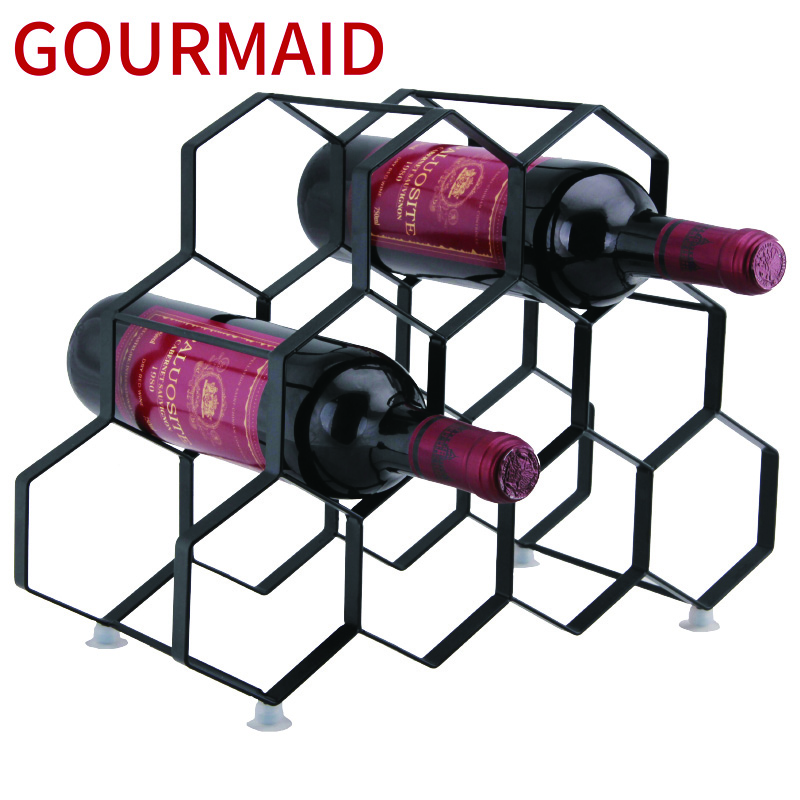 Manufactur standard Large Portable Black Spinning Ashtray - 7 bottles metal hexagon wine rack – Light Houseware