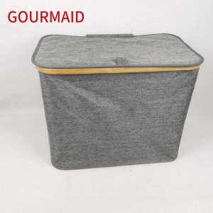 Grey Bamboo Polyester Laundry Hamper