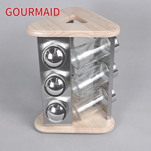 rubber wood and stainless steel spice spinning rack