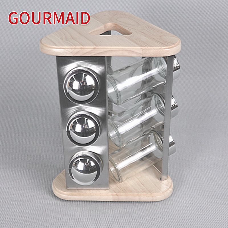 Top Suppliers Wooden Cutlery Storage Caddy - rubber wood and stainless steel spice spinning rack – Light Houseware