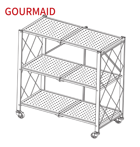 PriceList for Iron Black Three Shelf Folding Trolley - Large Collapsible Storage Shelves – Light Houseware