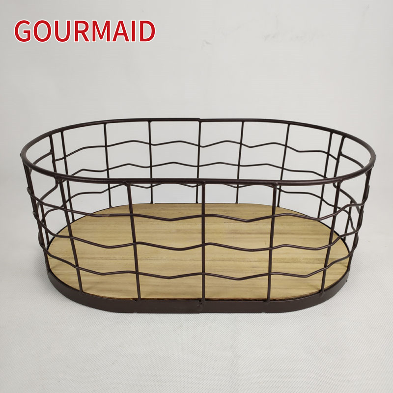 2020 High quality Kitchen Counter Top Storage - Rustic Wire Wood Bottom Storage Basket – Light Houseware