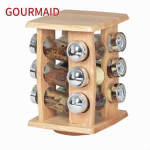 12 jars wooden revolving seasoning rack