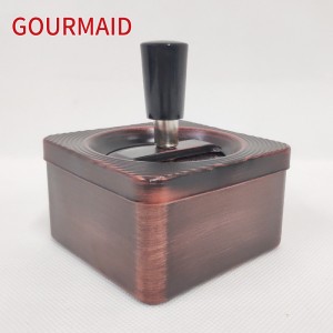 Square Push Button Metal Ashtray