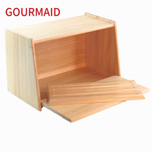 कटिंग बोर्ड के साथ लकड़ी का ब्रेड बॉक्स