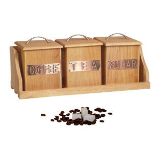 Rubber Wood Canister Set 3pcs And Rack