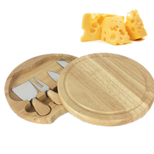 Round Wooden Cheese Board And Cutter