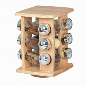 12 Jars Wooden Revolving Seasoning Rack
