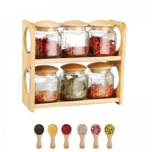 6pcs Glass Canisters And Wooden Rack