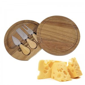 Round Acacia Wood Cheese Board And Cutter